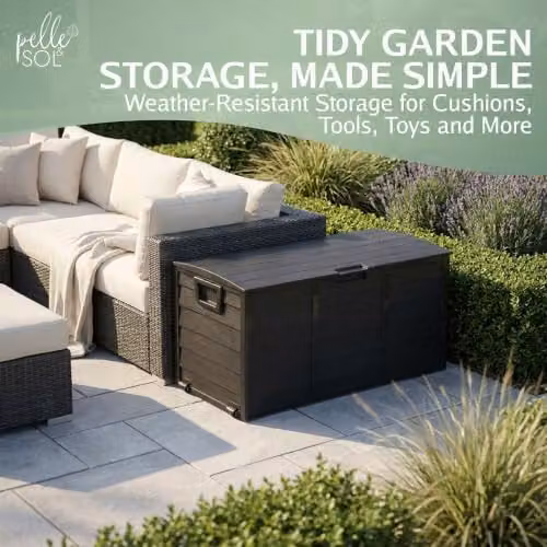 Pelle & Sol 290L Plastic Outdoor Storage Box with Castors for Garden, Balcony and Terrace in Grey or Black – 2