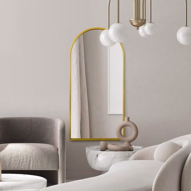 MirrorOutlet Arcus Modern Gold Framed Arched Wall Mirror, H 160 cm x W 80 cm
