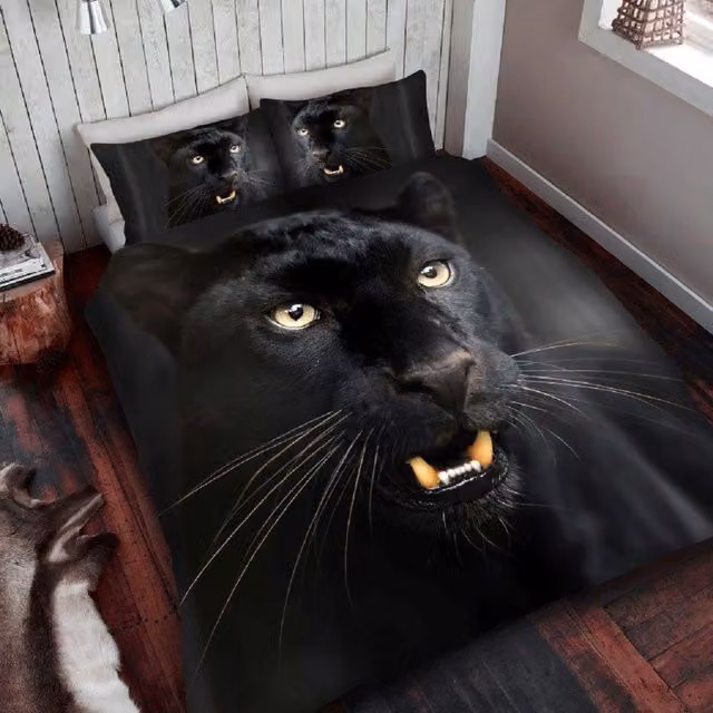Smart Living Black Panther 3D Graphic Duvet Cover and Pillowcase Set, Black, W: 180 cm, L: 200 cm