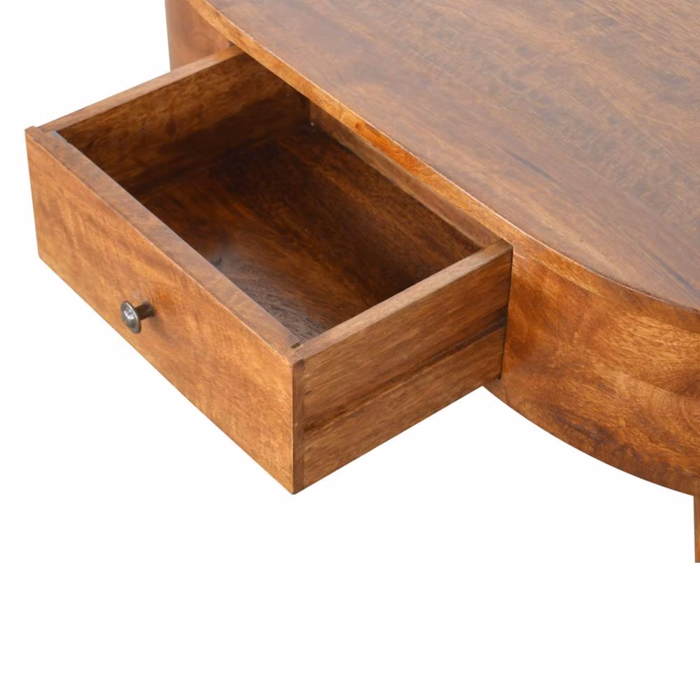 STILVORA Round Mango Wood Coffee Table in Brown with 2 Drawers – 4