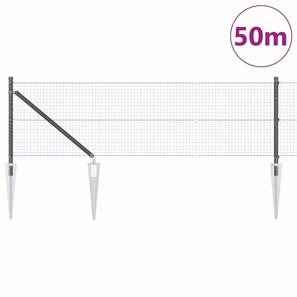 Berkfield Home Grey Steel Welded Wire Fence with 13 Spike Posts, W: 0.5 m, L: 50 m – 2