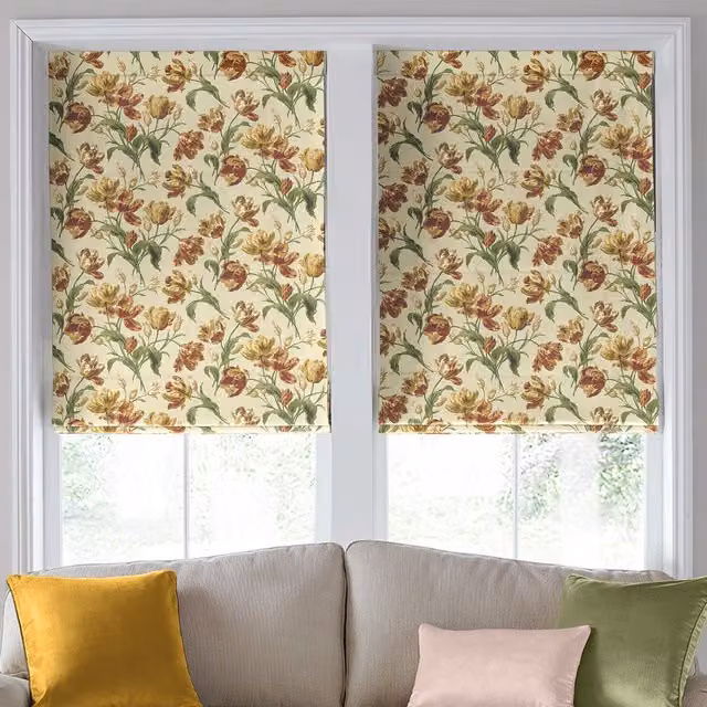 Laura Ashley Gosford Made To Measure Blackout Roman Blind in Gold Floral Design
