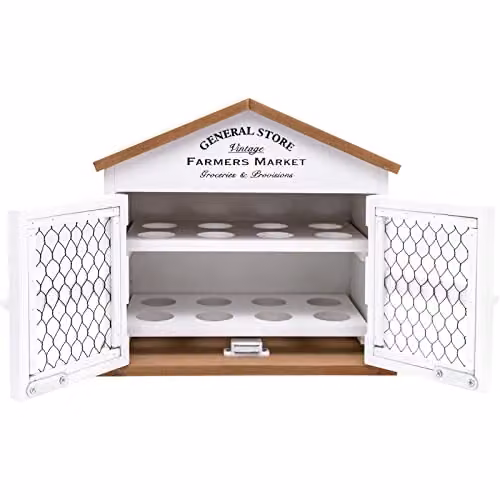Maison Des Cadeaux Wooden General Store Egg House Storage Holder for 16 Eggs in White or Pink – 3