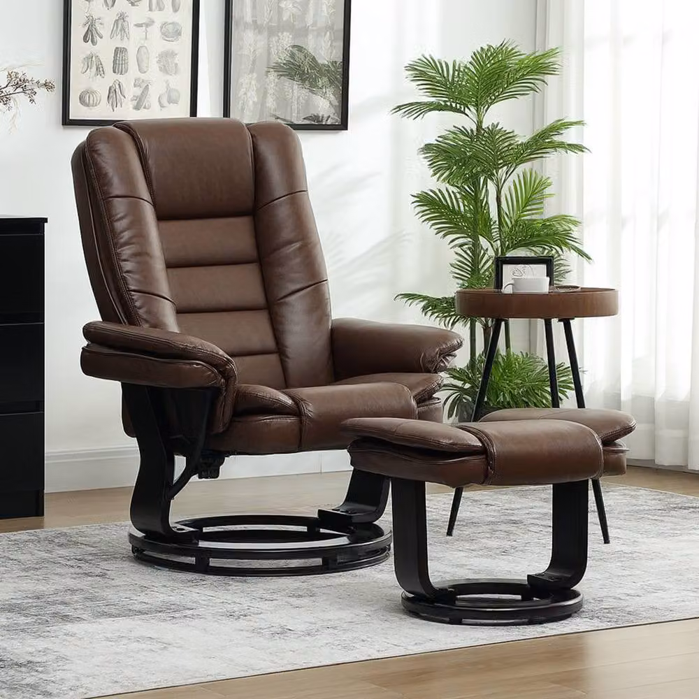 STILVORA Brown Faux Leather Recliner Armchair with Ottoman – 7