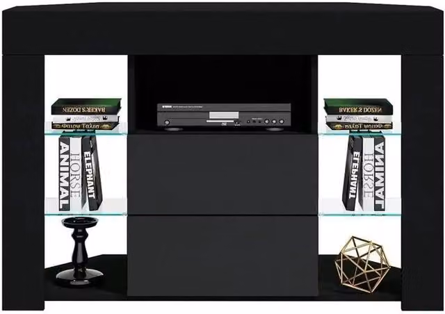 FORGEVIO Black Modern Corner TV Unit Stand with Integrated Lighting – 1