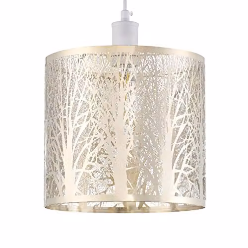 Happy Homewares Brushed Gold Metal Forest Design Ceiling Pendant Shade – 1