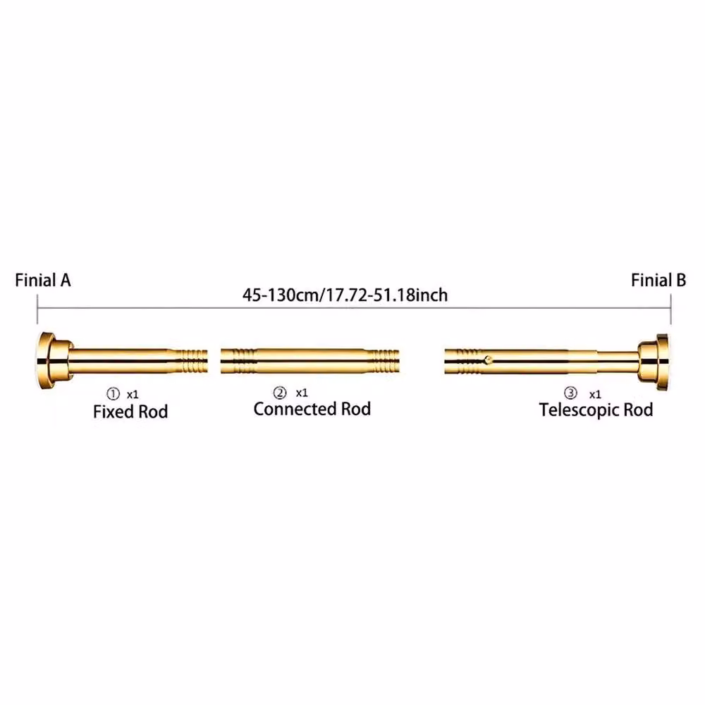 KORVIXA Heavy Duty Extendable Stainless Steel Curtain Pole in Gold, 45-68 cm – 2