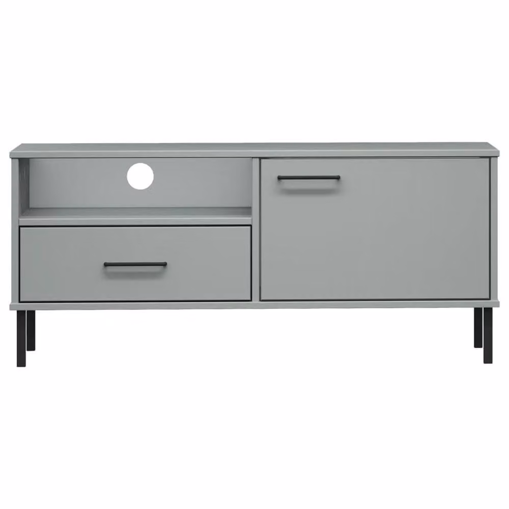 Berkfield Home Oslo TV Cabinet in Grey Solid Pine Wood with Metal Legs – 4