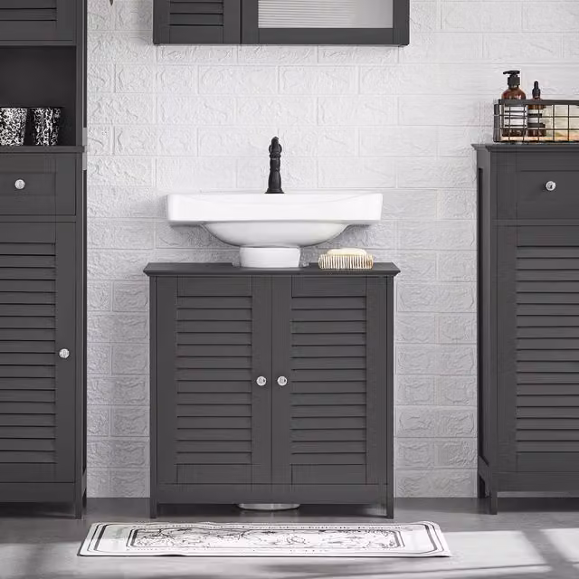 SoBuy Modern Grey Roll Shutter Under Sink Bathroom Cabinet with Internal Shelves, Width: 58 cm