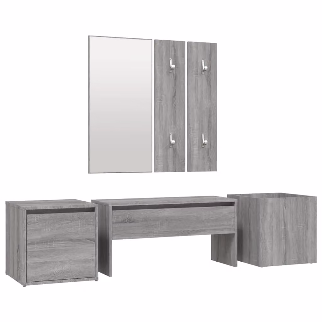 Berkfield Home Modern Grey Sonoma Hallway Furniture Set with Bench, Mirror and Wall Rack – 2