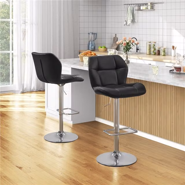 Yaheetech Adjustable Modern Kitchen Counter Bar Stools in Black