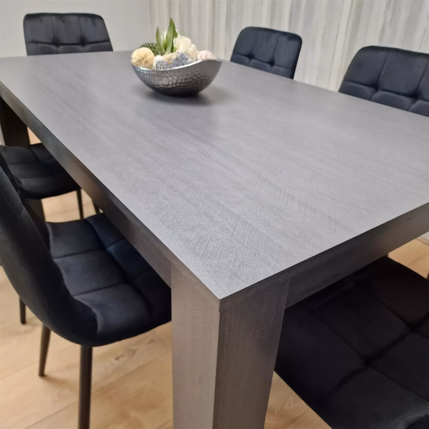 KOSY KOALA Modern Rectangular Dining Set with 6 Black Velvet Chairs in Brown – 2