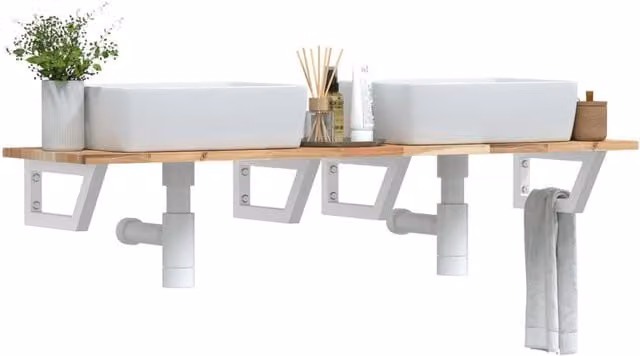 Berkfield Home Wall Mounted Basin Shelf in Brown Acacia Wood and Steel