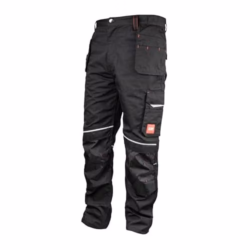 Scan Trade Unisex Polycotton Holster Work Trousers with Knee Pad Pockets and Reflective Trim, Black, XXL – 1