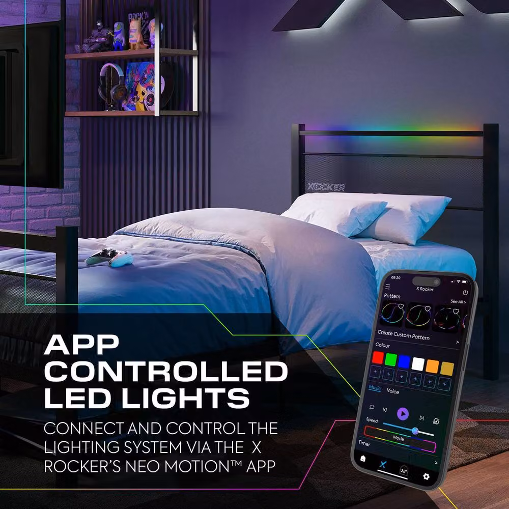 X Rocker Basecamp RGB Gaming TV Bed with App Controlled LED Lighting in Black, Size: Double (140 x 200 cm) – 2