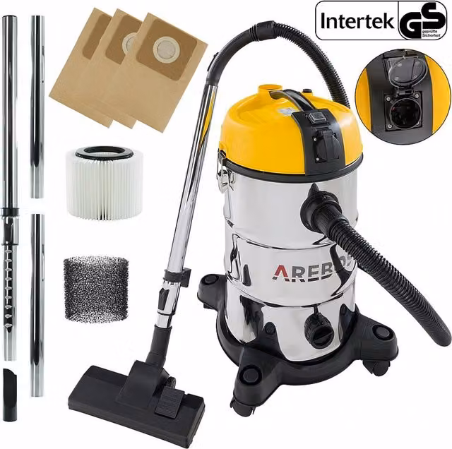 Arebos Industrial Wet and Dry Vacuum Cleaner in Yellow with Stainless Steel