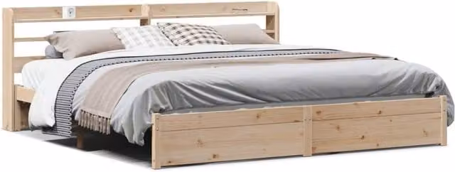 Berkfield Home Super King Bed Frame with Headboard in Brown Rustic Pine Wood, W/D/H: 180 x 200 cm