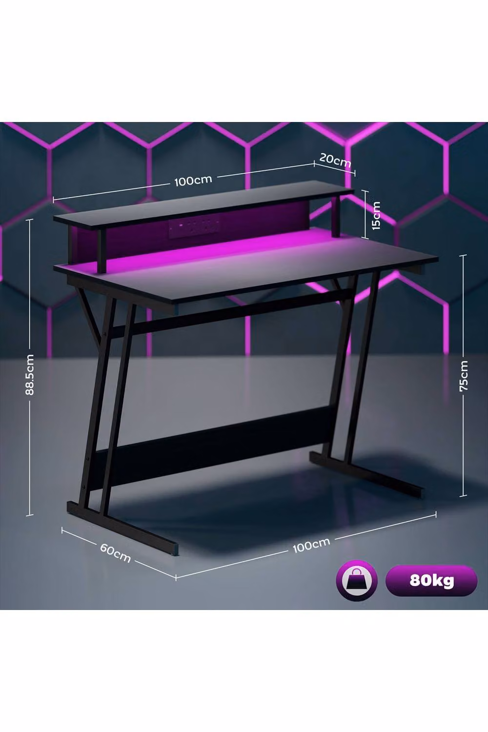 ERGOVEXA 2-Level LED Gaming Desk in Black – 2