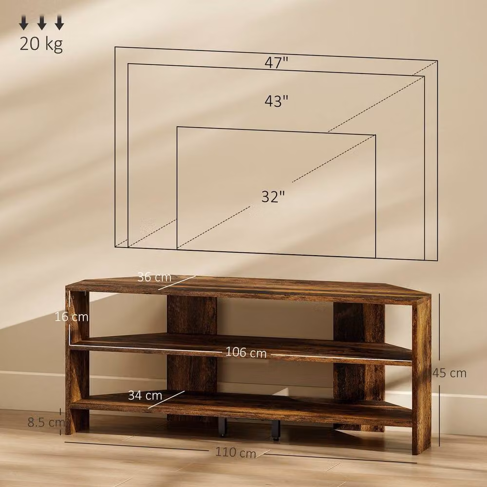 KORVIXA Minimalist Brown Wood TV Unit with Media Compartments and Open Shelves – 2