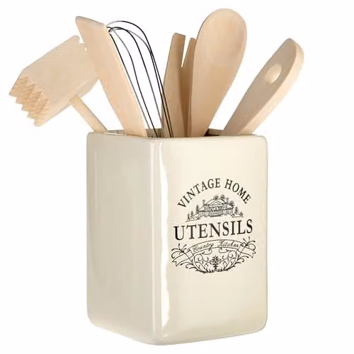Premier Housewares Orsina Vintage Home Ceramic Cutlery Organiser and Utensil Holder in White