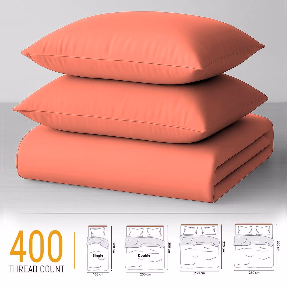 Grace 400 TC 100% Egyptian Cotton Duvet Cover Set in Coral, Double, W/D/H: 140 x 200 cm – 3