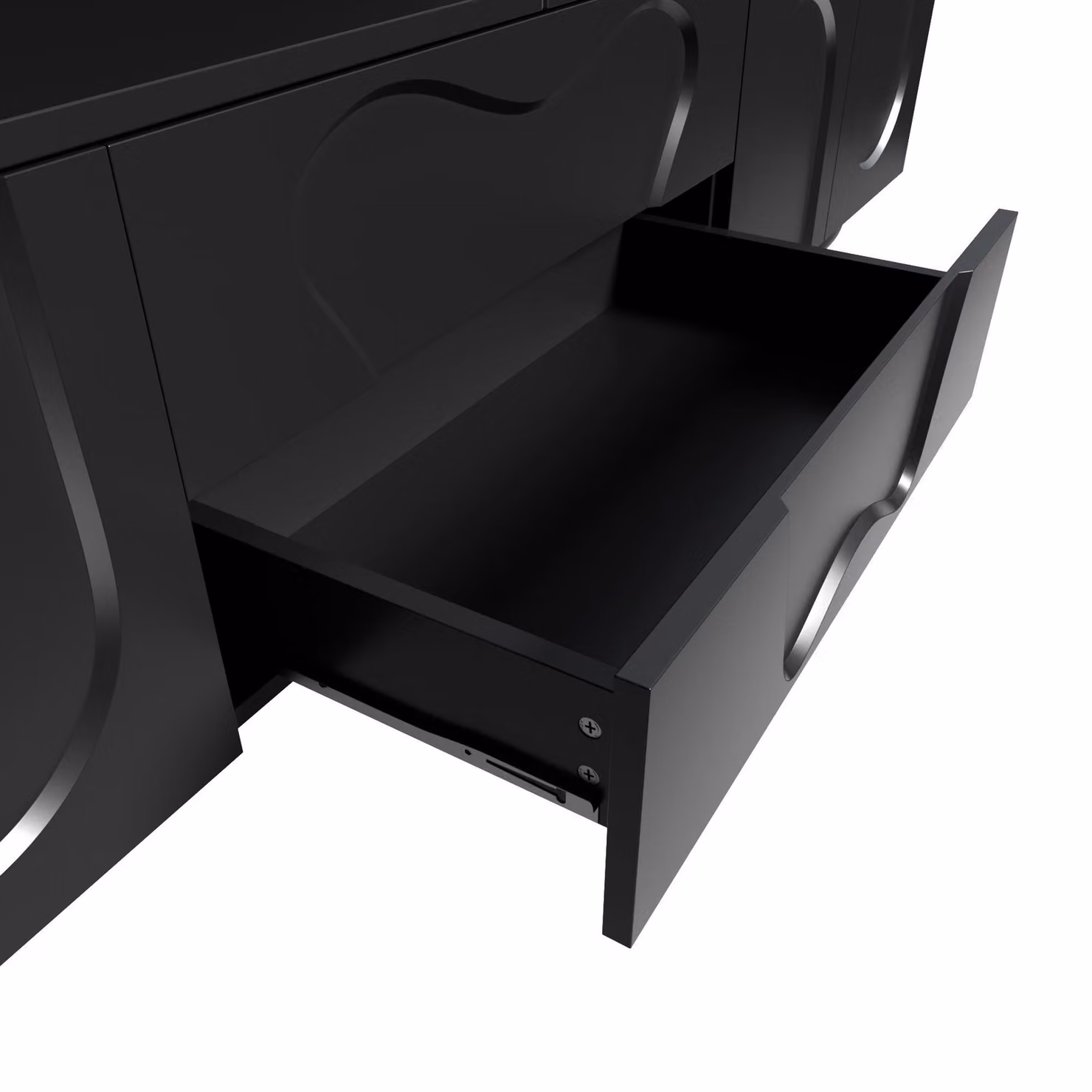 Aosom Minimalist Black TV Cabinet with Solid Wood Legs, Curved Doors, Drawers and Shelves, W: 180 cm, D: 40 cm, H: 42 cm – 6