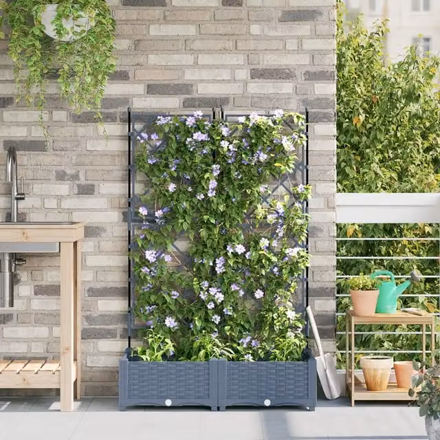 Berkfield Home Garden Planter with Trellis, 2 Piece Set, Grey, W: 80 cm, D: 40 cm, H: 125.5 cm – 1