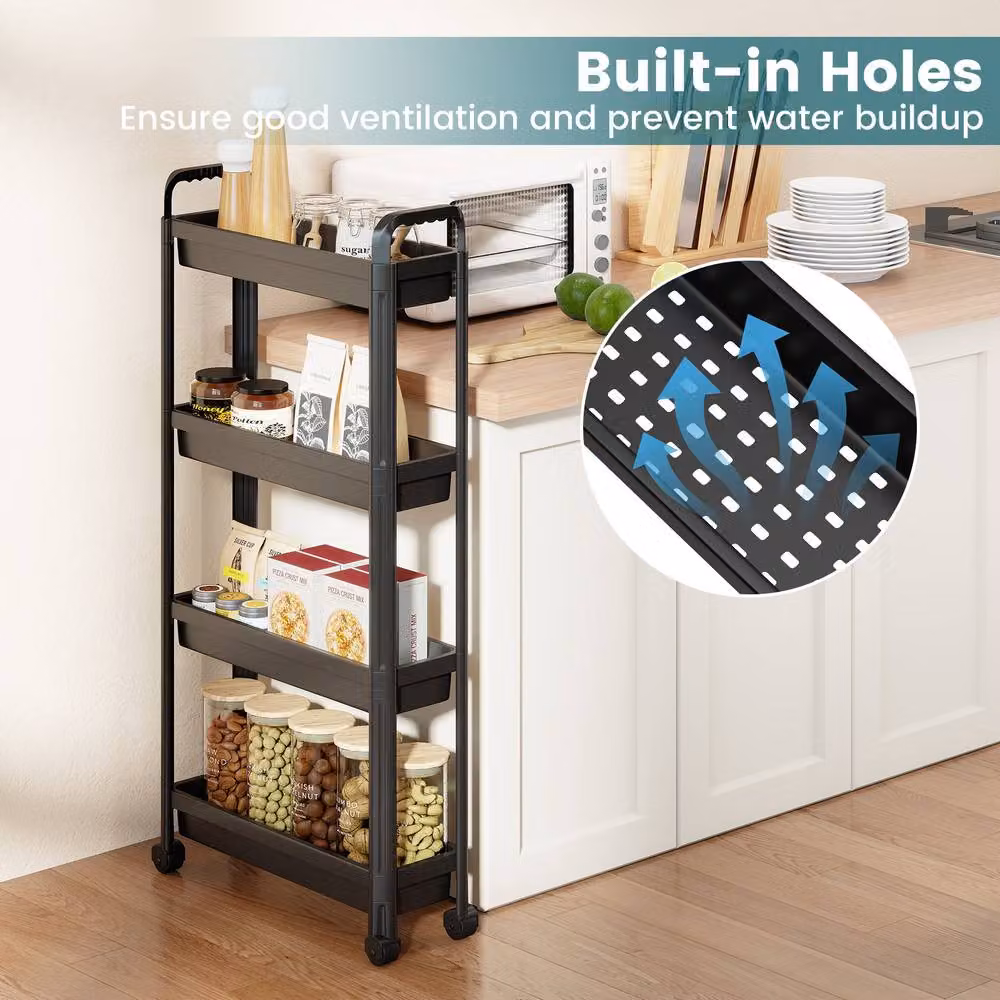 Costway 4-Tier Rolling Storage Cart Black Narrow Bathroom and Kitchen Organiser Unit – 5