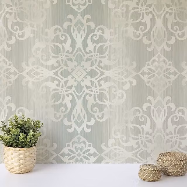 Wallquest Camden Glitter Damask Wallpaper in Sage Green