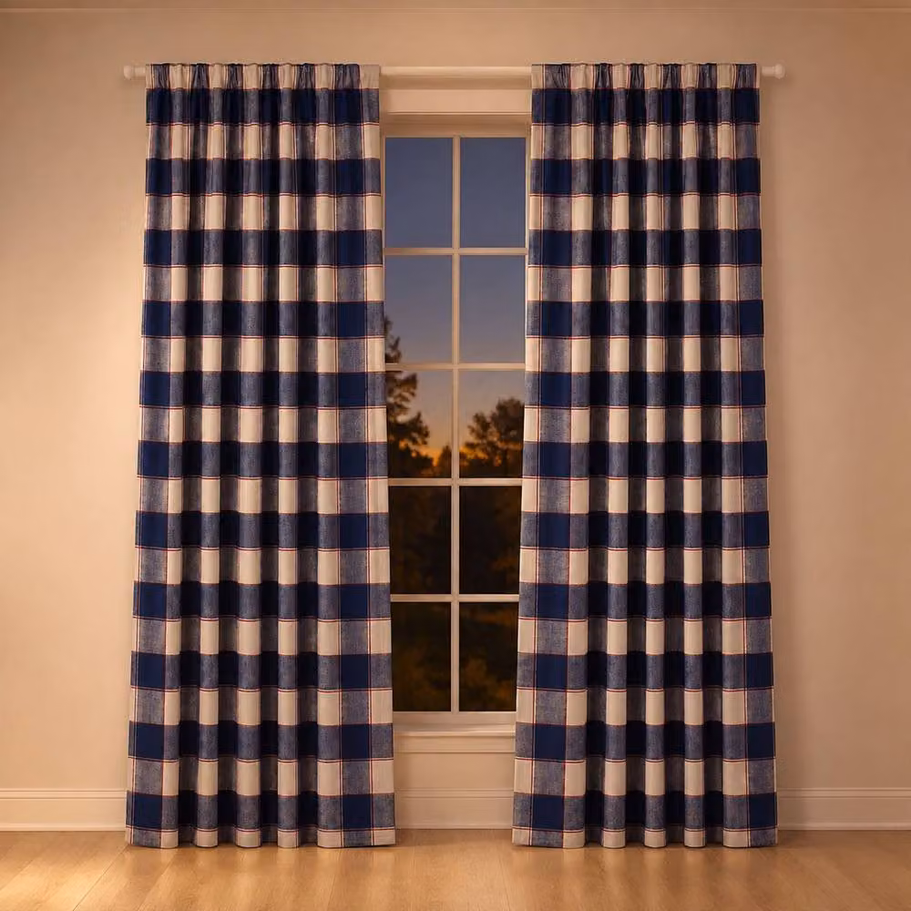 Smart Living Blue Gingham Check Curtains Pair with Tie Backs, W: 167 cm, H: 183 cm – 2