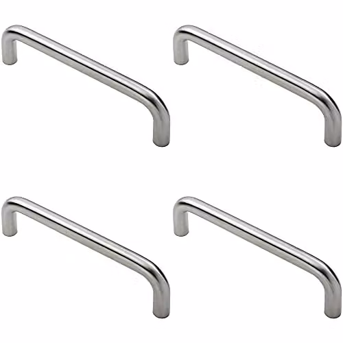Loops 4 Pack Round D Bar Pull Handles in Brushed Silver Stainless Steel, Fixing Centres: 225 mm