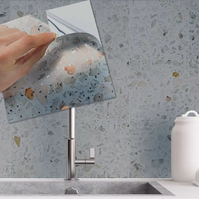 Walplus Adhesive Metallic Wall Tile Stickers in Abstract Beige, Silver, Brown and Grey Plastic