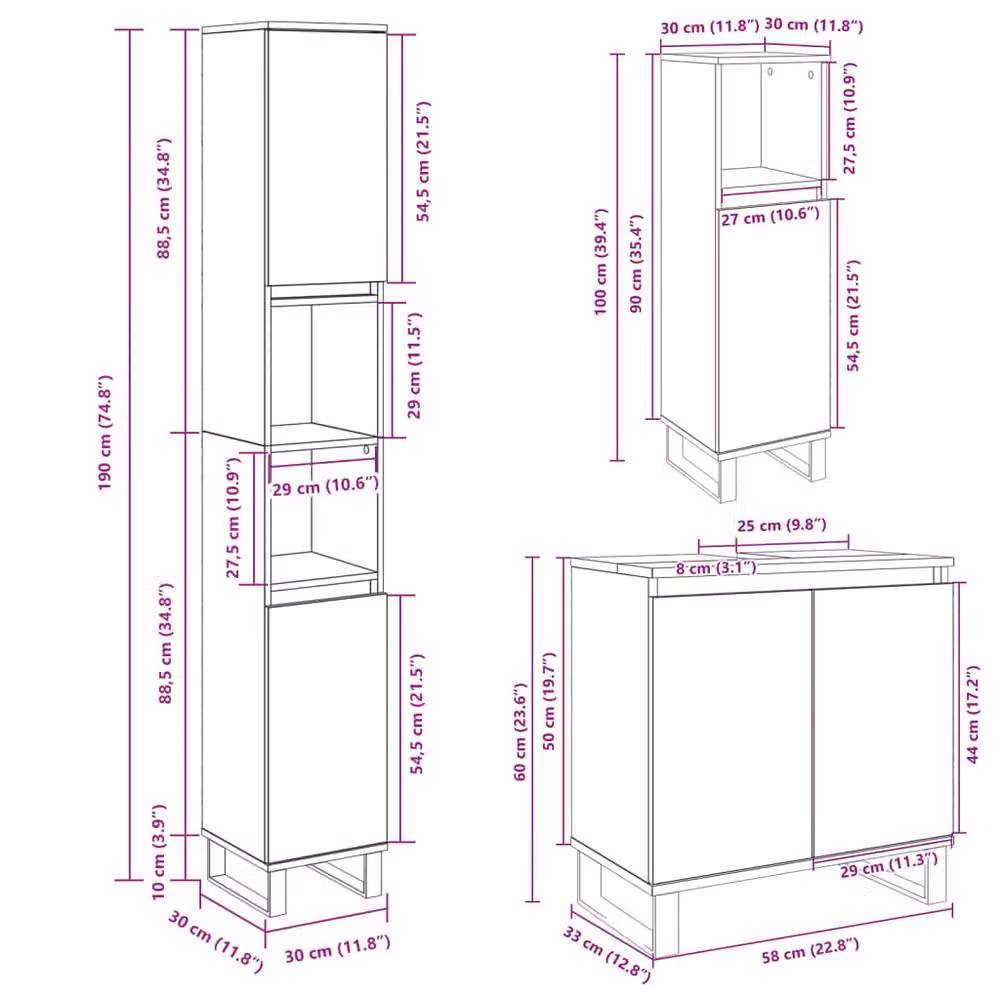 Berkfield Home 3 Piece Modern Bathroom Furniture Set in Sonoma Oak and Beige – 2