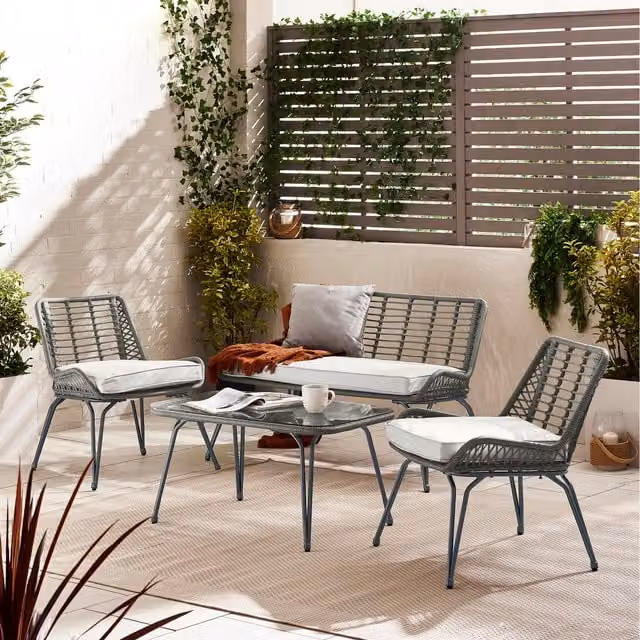 FurnitureboxUK Industrial Grey and Black Rattan Garden Set with Metal and Glass Details – 1