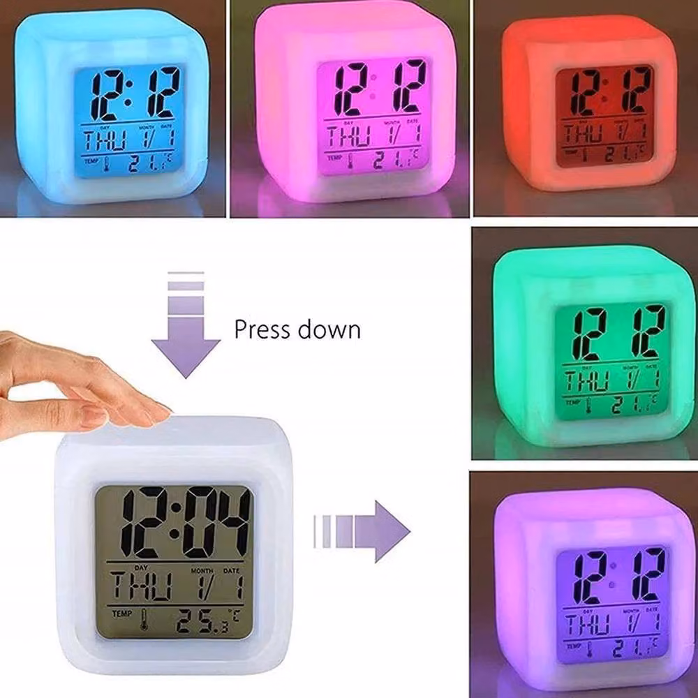 NESTLUNE 7 Colour LED Wake Up Alarm Clock Digital Night Light in White – 5