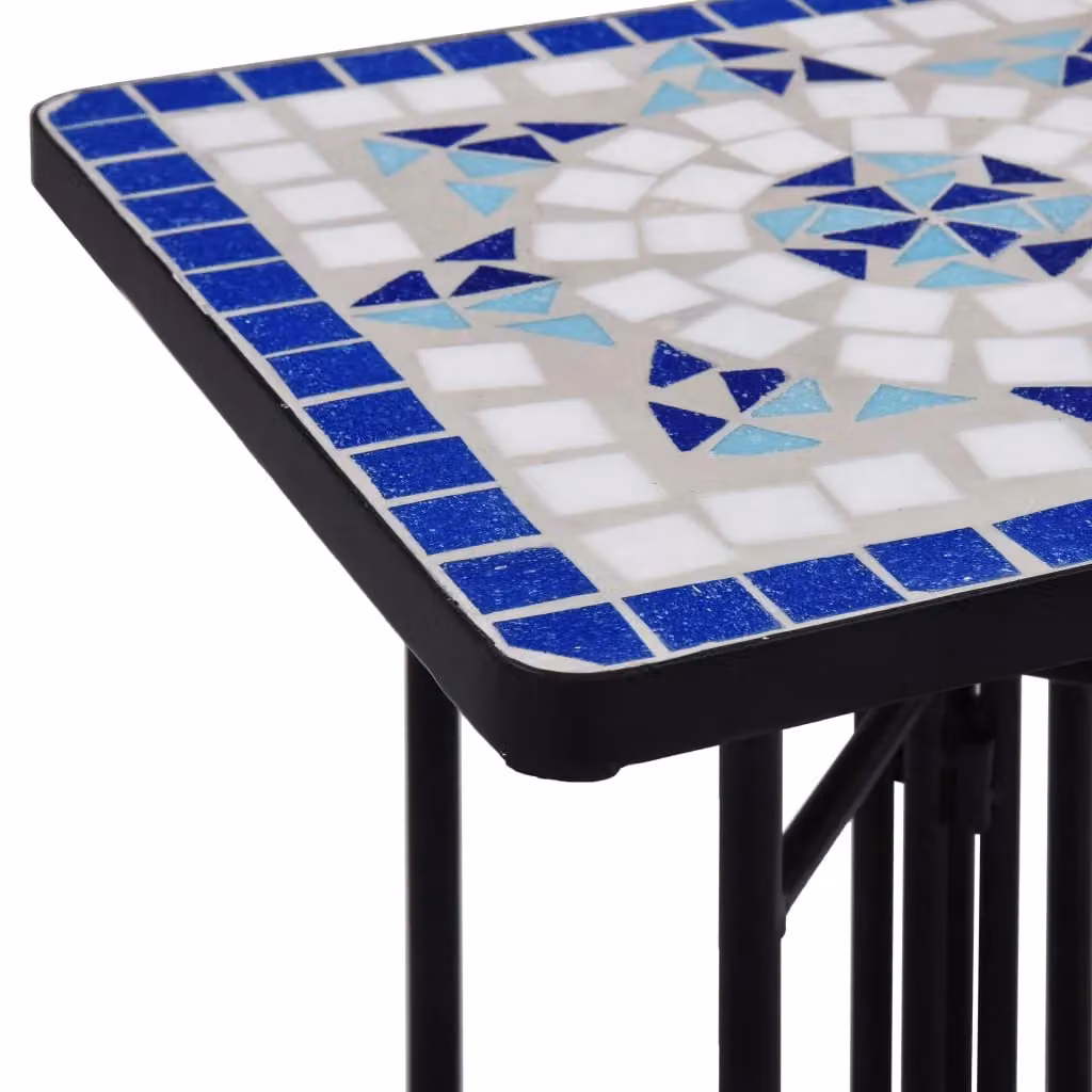 Berkfield Home Mosaic Side Table in Blue and White Ceramic and Metal – 2