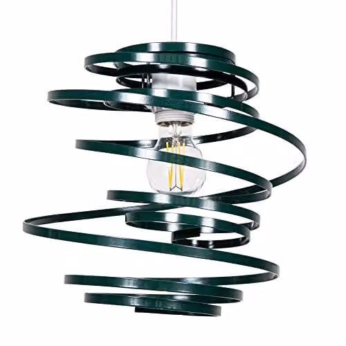 Happy Homewares Modern Metal Double Ribbon Spiral Swirl Ceiling Light Pendant Shade in Green, Diameter: 23 cm – 1