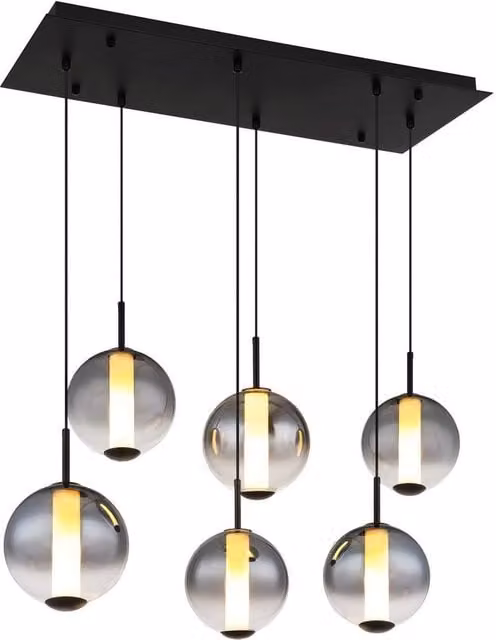 Netlighting Lacy Cluster Pendant Light in Matt Black with Smoke Glass Shades, 6x LED, 3000K Warm White – 1
