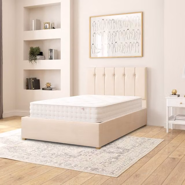 Aspire Modern Upholstered Ottoman Storage Bed in Beige and Yellow with Lift Up Base, W/D/H: 120 x 200 cm