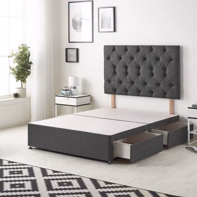 Somnior Beds Ltd Upholstered Fabric Divan Bed Base with Drawers in Anthracite Grey, W/D/H: 180 x 200 cm