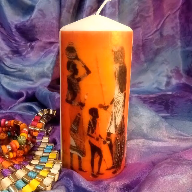 Viki African Beauty Pillar Candle in White and Orange