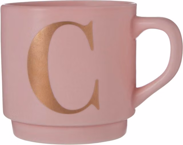 Orsina Pink Porcelain Monogram Mug with Gold Letter C