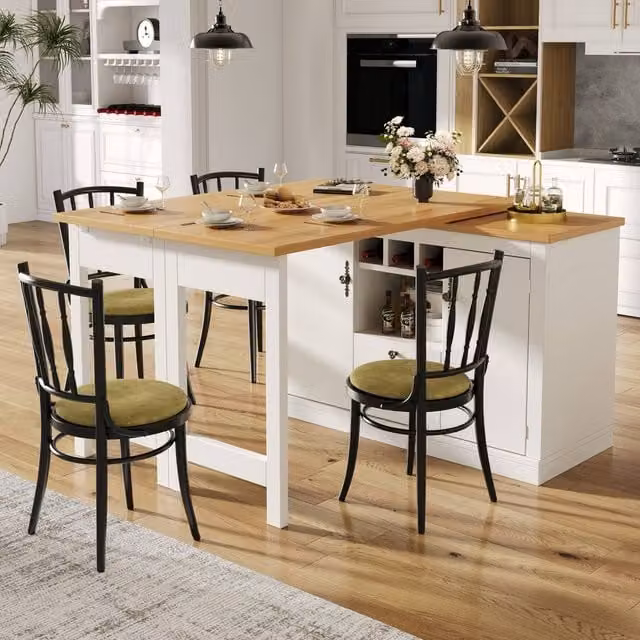 Merax Modern Rotating Kitchen Island Bar Table with Wine Rack and 2 Storage Drawers in White