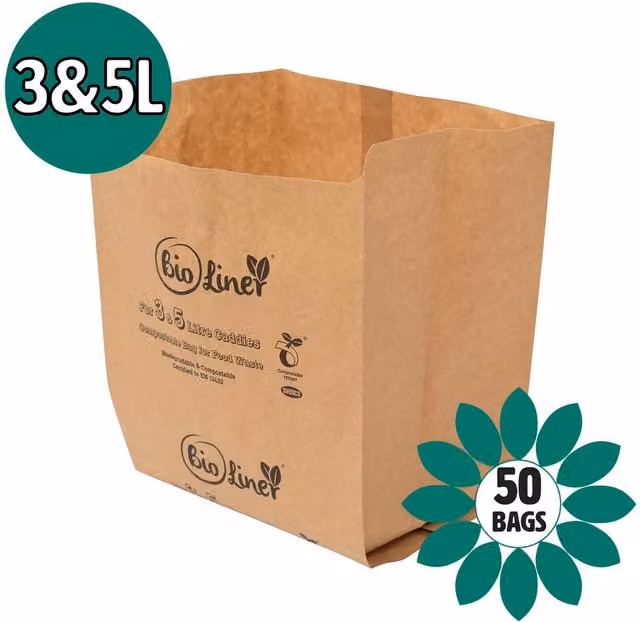 Bioliner Brown Compostable Paper Caddy Liners, Small 3L and 5L, 150 Bags