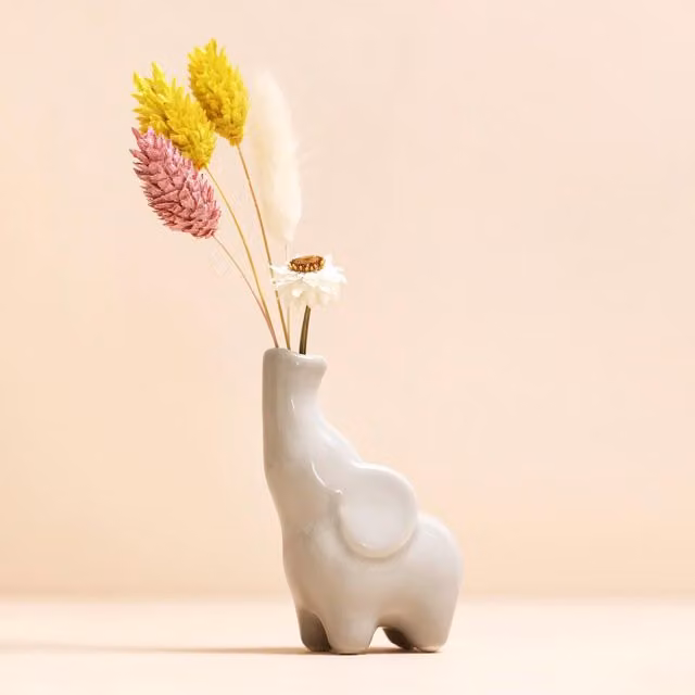 Lisa Angel Grey Elephant Ceramic Bud Vase for Tabletop Display