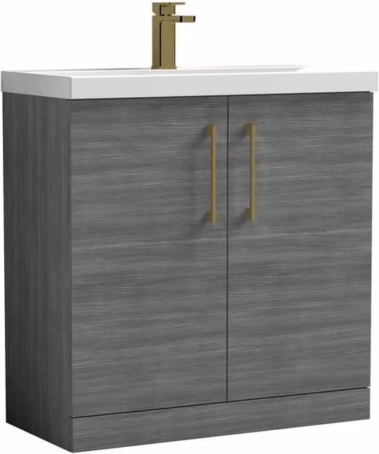 Balterley Anthracite Woodgrain 2-Door Bathroom Floor Vanity Unit with Basin, Width: 80 cm