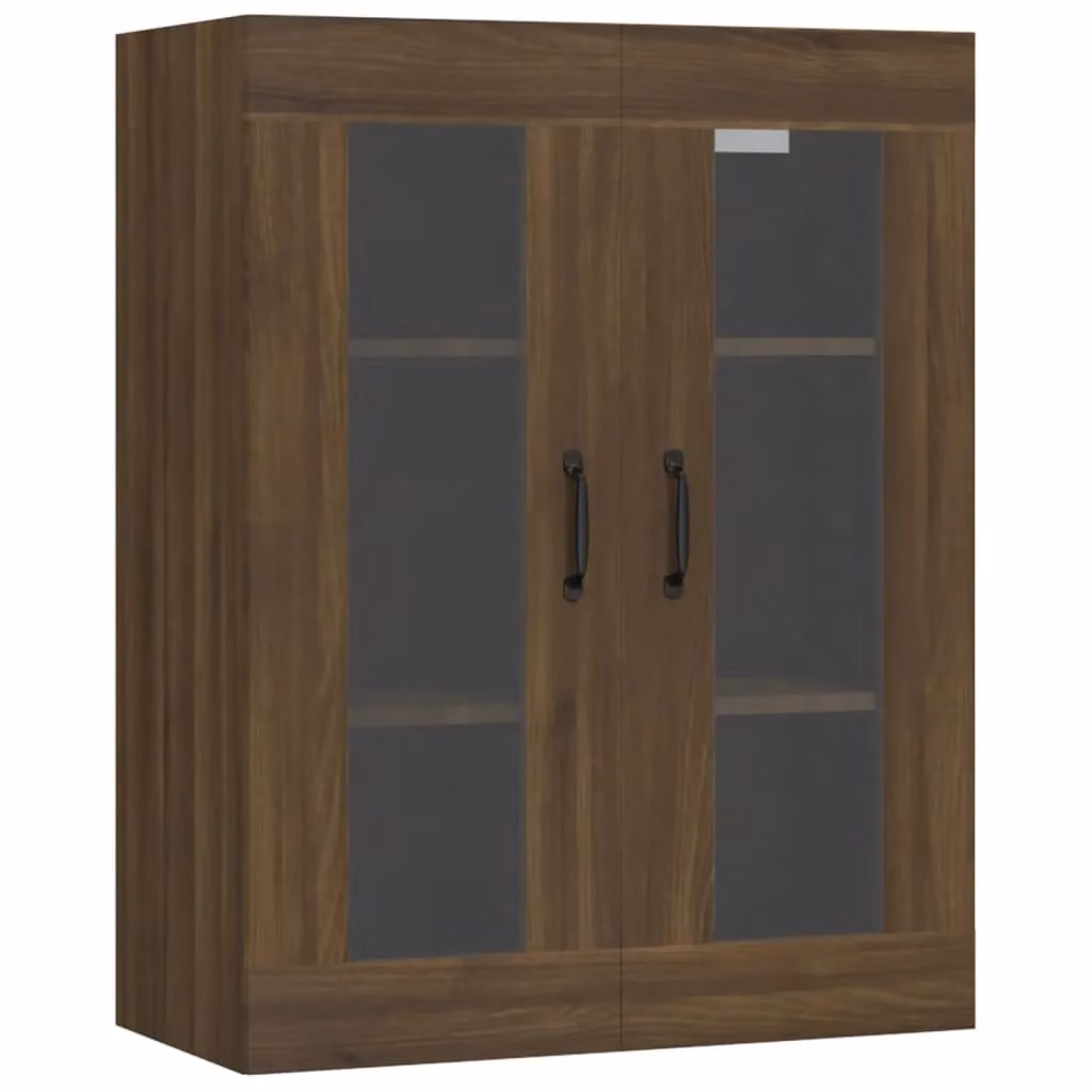 Berkfield Home Hanging Wall Cabinet in Brown Oak with Glass Doors, W/D/H: 69.5 x 34 x 90 cm – 1