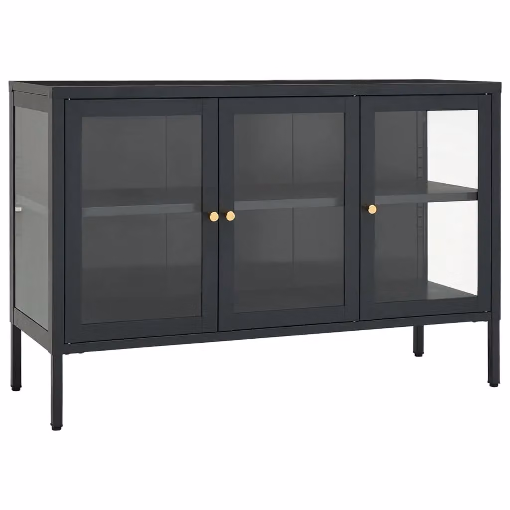 Berkfield Home Anthracite Sideboard in Black Steel and Glass, W/D/H: 105 x 35 x 70 cm – 2