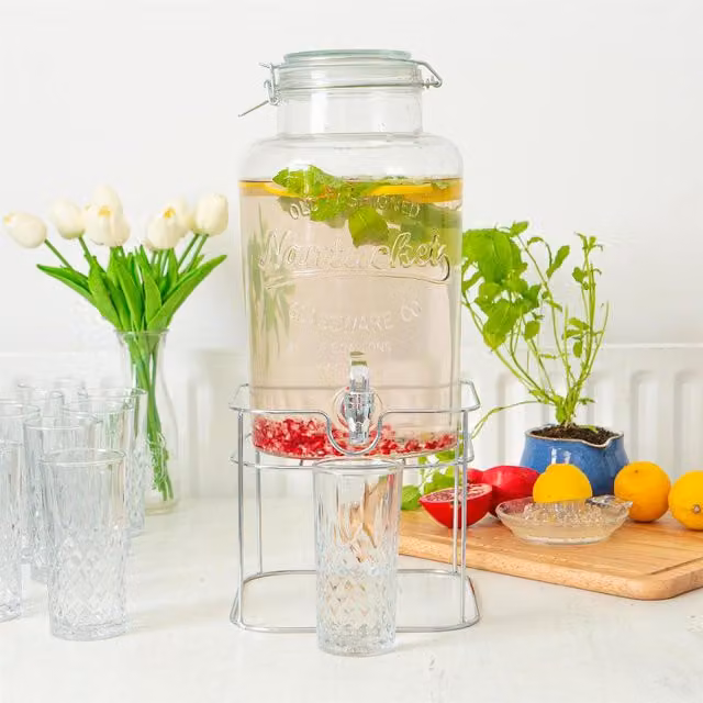 Rink Drink Glass Drinks Dispenser with Tap and Stand, 6.5 l, Transparent and Silver