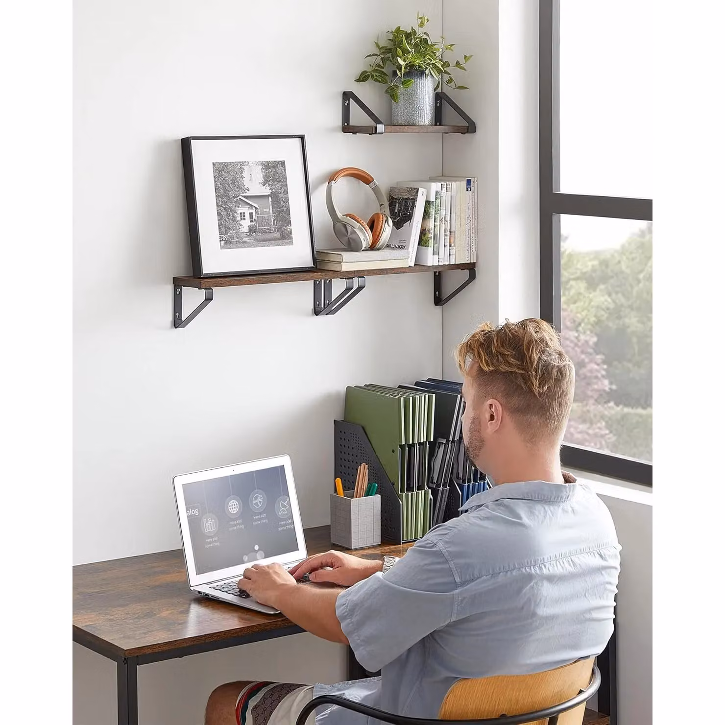 VASAGLE 3 Piece Brown Wall Mounted Floating Display Shelves and Organising Rack – 3